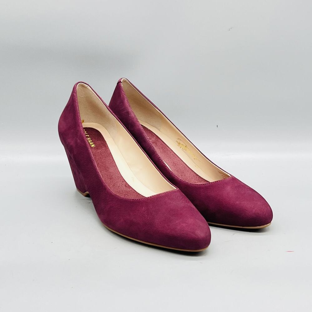 Cole Haan Shoes Womens 9 Purple Suede Waterproof Grand OS Wedge Pumps Round Toe - Picture 2 of 11